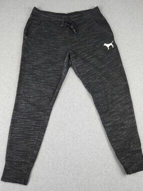 PINK Victoria's Secret Joggers Women's Sz L Gray Marled Graphic Logo Sweatpants